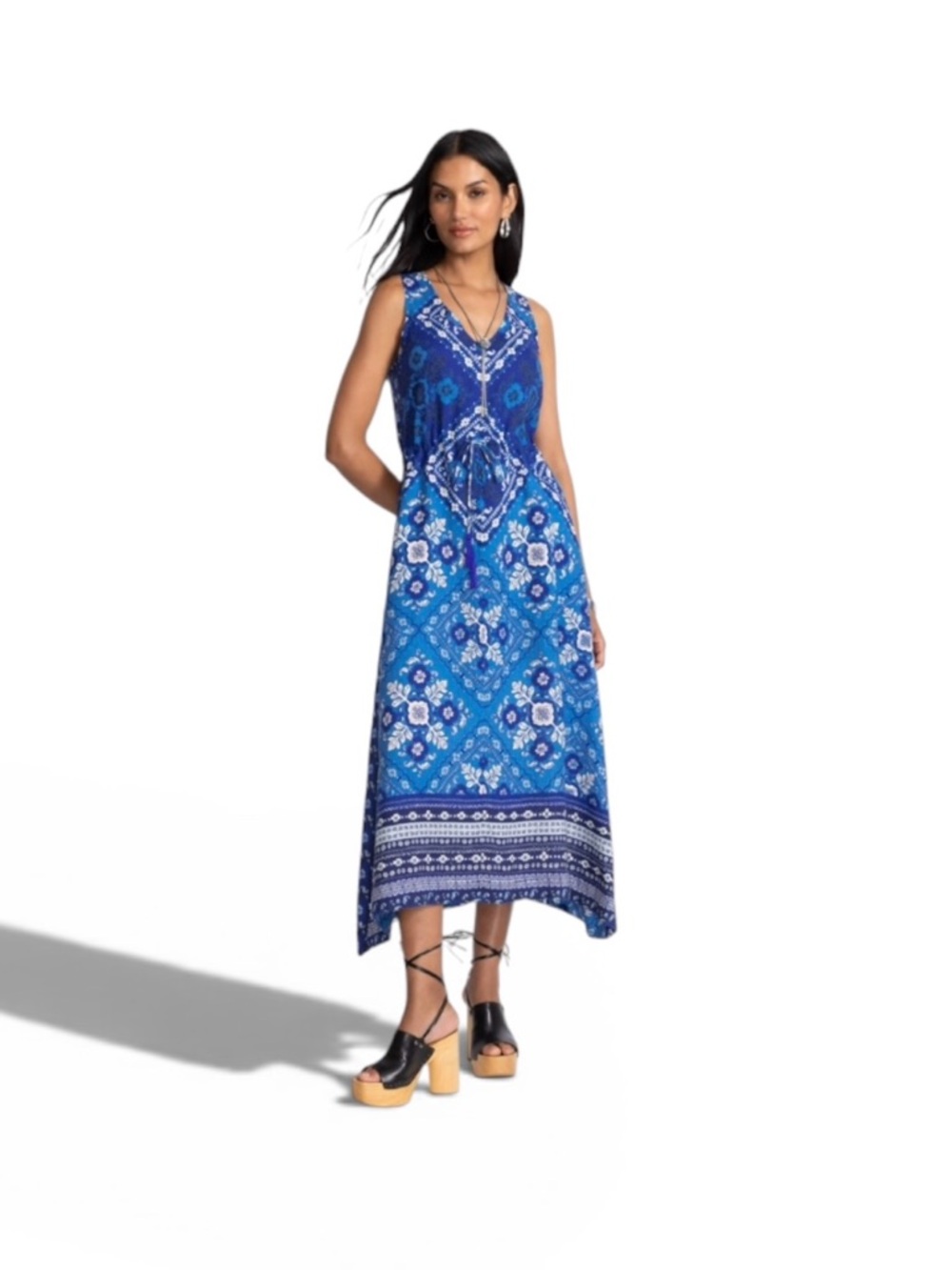 Johnny  Was Drawstring Linen Tank Dress Midi Size S
